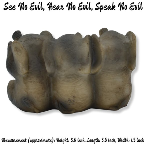 Elephant See No Evil, Hear No Evil, Speak No Evil Resin Figurine 3Hx3.5Lx1.5W - Picture 6 of 7